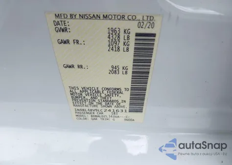 2020 Nissan Altima S Fwd из США, поврежденный, VIN 1N4BL4BV9LC241631